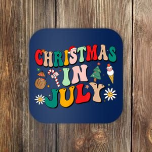 Christmas In July Shirts Groovy Xmas Summer Men Women Kids Coaster