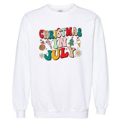 Christmas In July Shirts Groovy Xmas Summer Men Women Kids Garment-Dyed Sweatshirt