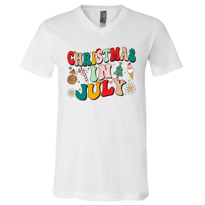 Christmas In July Shirts Groovy Xmas Summer Men Women Kids V-Neck T-Shirt