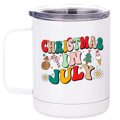 Christmas In July Shirts Groovy Xmas Summer Men Women Kids 12 oz Stainless Steel Tumbler Cup