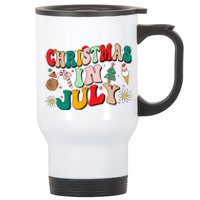 Christmas In July Shirts Groovy Xmas Summer Men Women Kids Stainless Steel Travel Mug