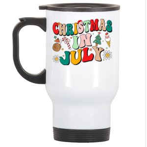 Christmas In July Shirts Groovy Xmas Summer Men Women Kids Stainless Steel Travel Mug