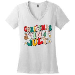 Christmas In July Shirts Groovy Xmas Summer Men Women Kids Women's V-Neck T-Shirt