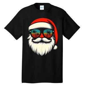 Christmas In July Santa Hat Sunglasses Beach Summer Vacation Tall T-Shirt