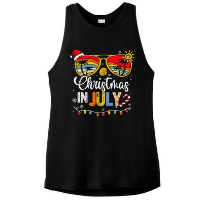 Christmas In July Santa Hat Sunglasses Summer Vacation Ladies PosiCharge Tri-Blend Wicking Tank