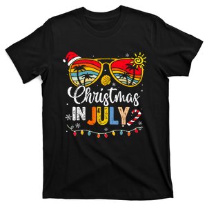 Christmas In July Santa Hat Sunglasses Summer Vacation T-Shirt