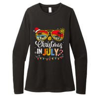 Christmas In July Santa Hat Sunglasses Summer Vacation Womens CVC Long Sleeve Shirt