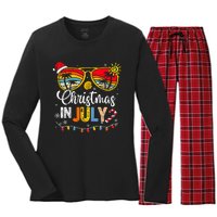 Christmas In July Santa Hat Sunglasses Summer Vacation Women's Long Sleeve Flannel Pajama Set 