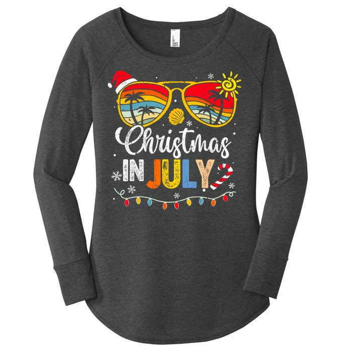 Christmas In July Santa Hat Sunglasses Summer Vacation Women's Perfect Tri Tunic Long Sleeve Shirt