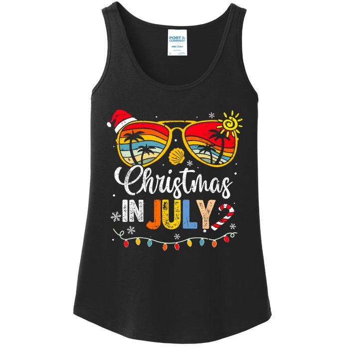 Christmas In July Santa Hat Sunglasses Summer Vacation Ladies Essential Tank