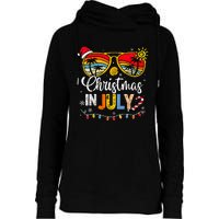 Christmas In July Santa Hat Sunglasses Summer Vacation Womens Funnel Neck Pullover Hood