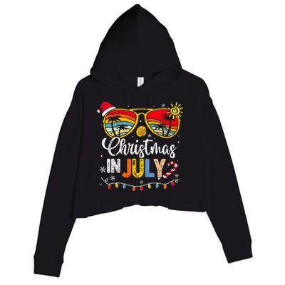 Christmas In July Santa Hat Sunglasses Summer Vacation Crop Fleece Hoodie