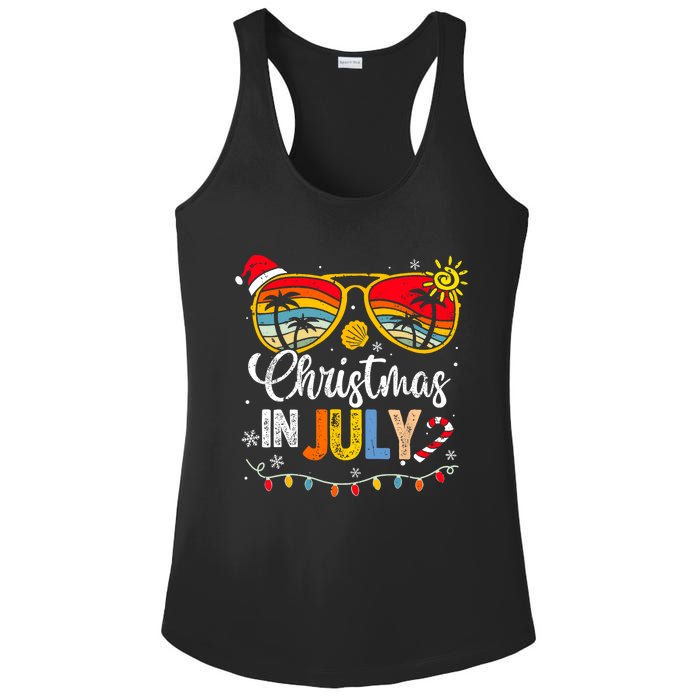 Christmas In July Santa Hat Sunglasses Summer Vacation Ladies PosiCharge Competitor Racerback Tank