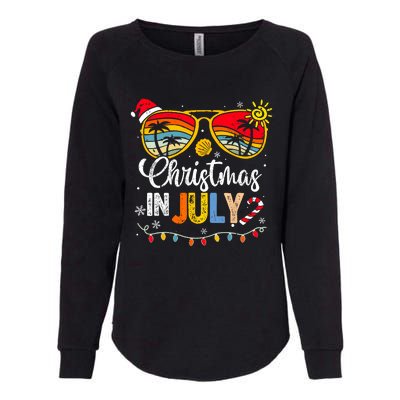 Christmas In July Santa Hat Sunglasses Summer Vacation Womens California Wash Sweatshirt