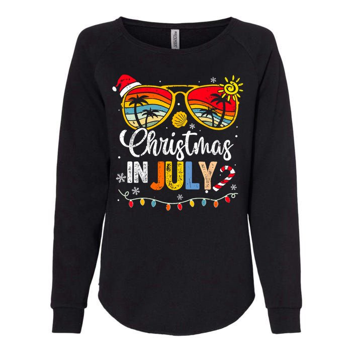 Christmas In July Santa Hat Sunglasses Summer Vacation Womens California Wash Sweatshirt