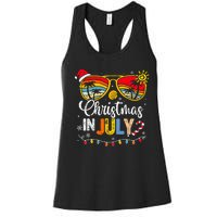 Christmas In July Santa Hat Sunglasses Summer Vacation Women's Racerback Tank