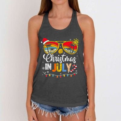 Christmas In July Santa Hat Sunglasses Summer Vacation Women's Knotted Racerback Tank