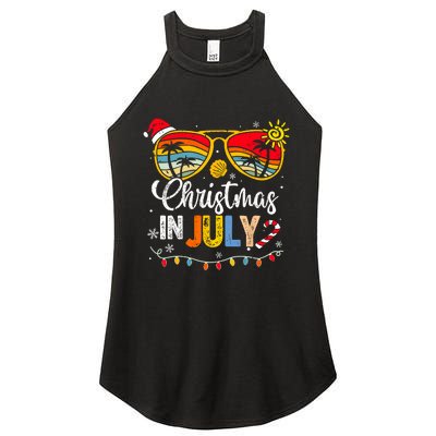 Christmas In July Santa Hat Sunglasses Summer Vacation Women's Perfect Tri Rocker Tank