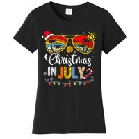 Christmas In July Santa Hat Sunglasses Summer Vacation Women's T-Shirt