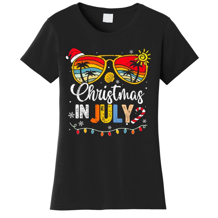 Christmas In July Santa Hat Sunglasses Summer Vacation Women's T-Shirt