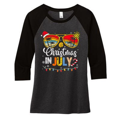 Christmas In July Santa Hat Sunglasses Summer Vacation Women's Tri-Blend 3/4-Sleeve Raglan Shirt