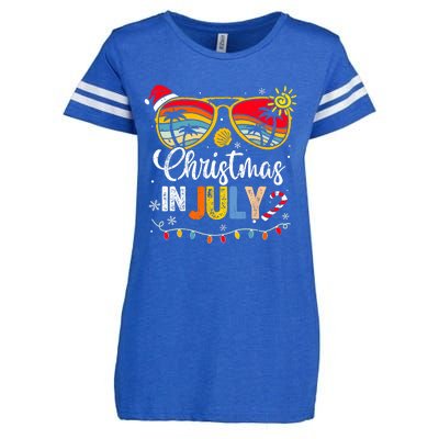 Christmas In July Santa Hat Sunglasses Summer Vacation Enza Ladies Jersey Football T-Shirt