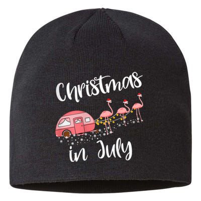 Christmas In July Funny Flamingo Pink Retro Camping Car Sustainable Beanie