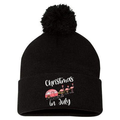 Christmas In July Funny Flamingo Pink Retro Camping Car Pom Pom 12in Knit Beanie