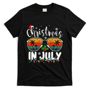 Christmas In July Santa Hat Sunglasses Summer Vacation Beach T-Shirt