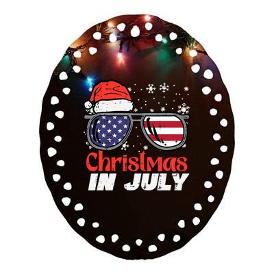 Christmas In July US Flag Santa Patriot Men Women Kids Boy Ceramic Oval Ornament