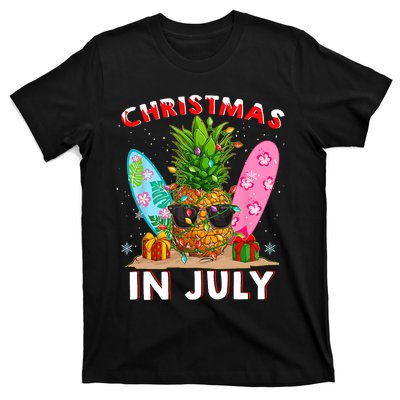 Christmas In July Pineapple Surf Santa Summer Tree T-Shirt