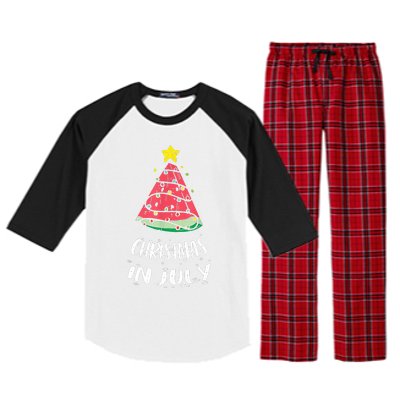 Christmas In July Watermelon Xmas Tree Summer Raglan Sleeve Pajama Set