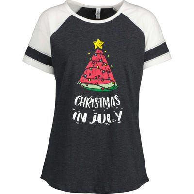 Christmas In July Watermelon Xmas Tree Summer Enza Ladies Jersey Colorblock Tee