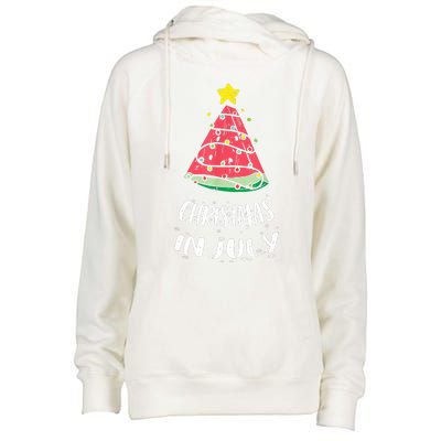 Christmas In July Watermelon Xmas Tree Summer Womens Funnel Neck Pullover Hood