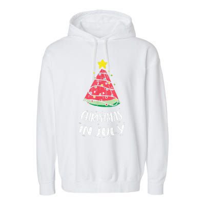 Christmas In July Watermelon Xmas Tree Summer Garment-Dyed Fleece Hoodie