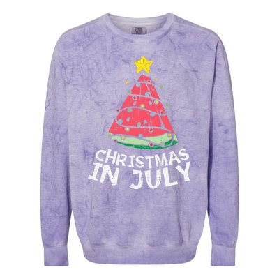 Christmas In July Watermelon Xmas Tree Summer Men Women Colorblast Crewneck Sweatshirt