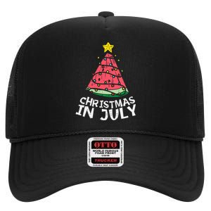 Christmas In July Watermelon Xmas Tree Summer Men Women High Crown Mesh Back Trucker Hat