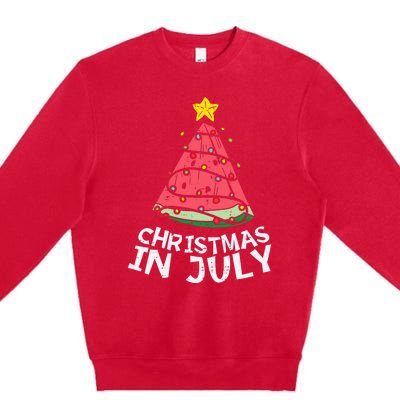 Christmas In July Watermelon Xmas Tree Summer Men Women Premium Crewneck Sweatshirt