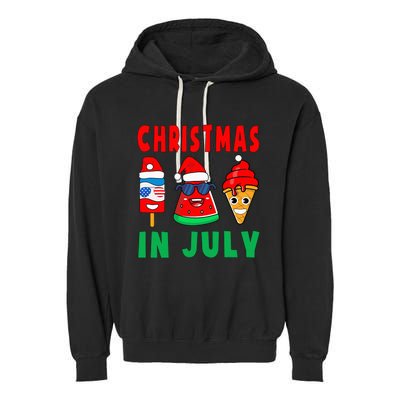 Christmas In July Watermelon Ice Pops Xmas Santa Hat Garment-Dyed Fleece Hoodie