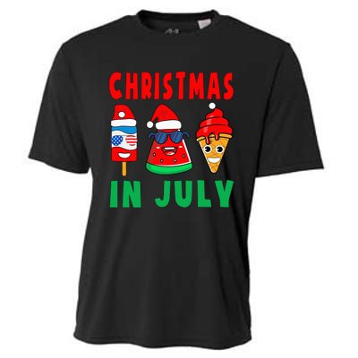 Christmas In July Watermelon Ice Pops Xmas Santa Hat Cooling Performance Crew T-Shirt