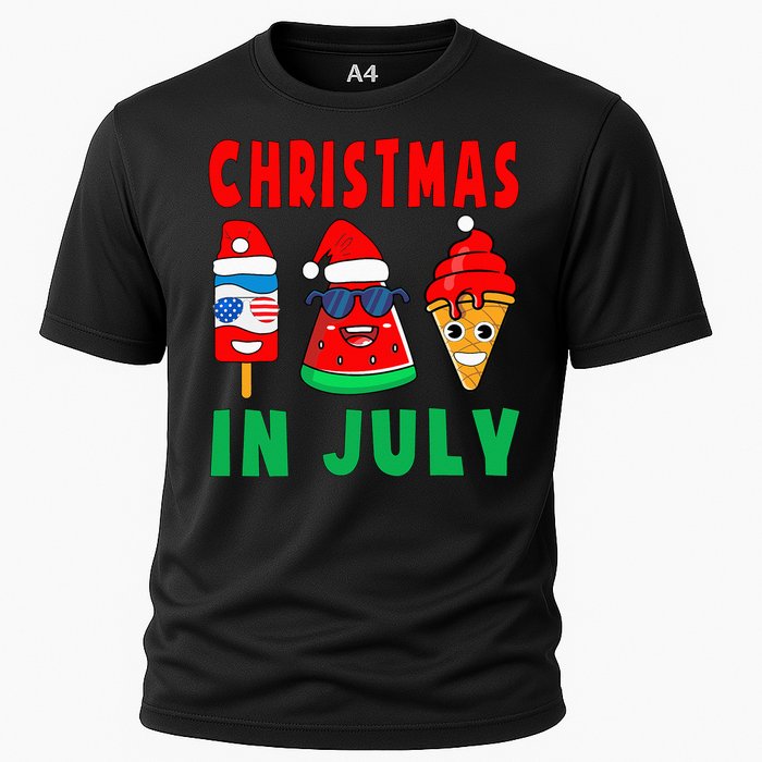 Christmas In July Watermelon Ice Pops Xmas Santa Hat Cooling Performance Crew T-Shirt