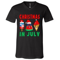 Christmas In July Watermelon Ice Pops Xmas Santa Hat V-Neck T-Shirt