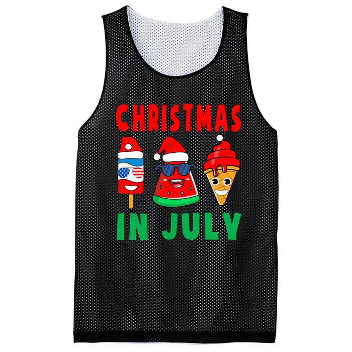 Christmas In July Watermelon Ice Pops Xmas Santa Hat Mesh Reversible Basketball Jersey Tank