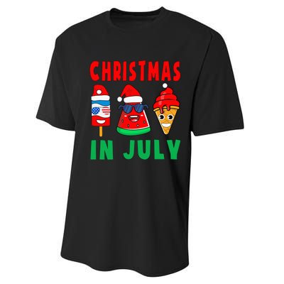 Christmas In July Watermelon Ice Pops Xmas Santa Hat Performance Sprint T-Shirt