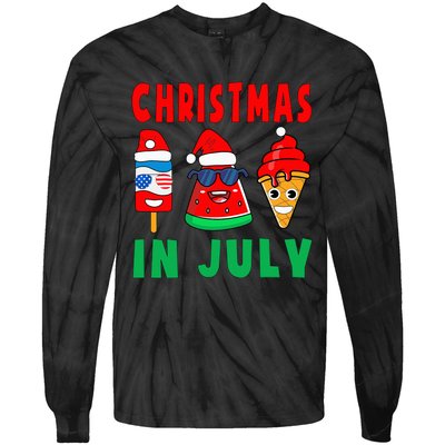 Christmas In July Watermelon Ice Pops Xmas Santa Hat Tie-Dye Long Sleeve Shirt