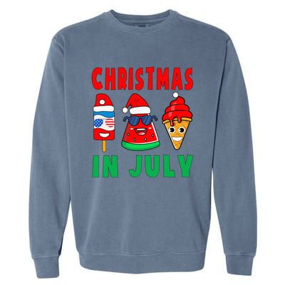 Christmas In July Watermelon Ice Pops Xmas Santa Hat Garment-Dyed Sweatshirt