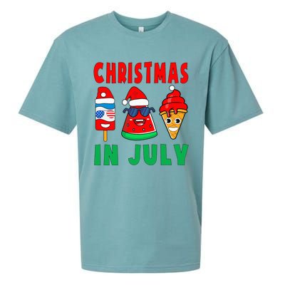 Christmas In July Watermelon Ice Pops Xmas Santa Hat Sueded Cloud Jersey T-Shirt