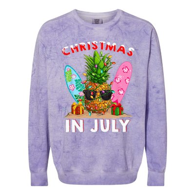 Christmas In July Pineapple Surf Santa Summer Tree Colorblast Crewneck Sweatshirt