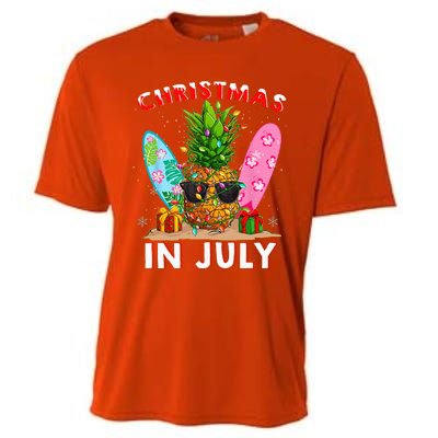 Christmas In July Pineapple Surf Santa Summer Tree Cooling Performance Crew T-Shirt