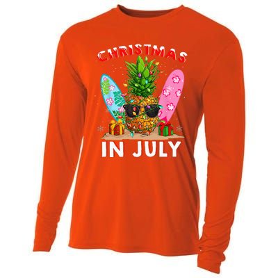 Christmas In July Pineapple Surf Santa Summer Tree Cooling Performance Long Sleeve Crew